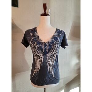 Brad Butter Y2K Graphic Print Wings Gothic Grunge T-Shirt SZ Medium